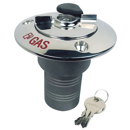 Seachoice SS Gas Lock Deck Fill Plate w/Locking Cap (Cable Tether), 1-1/2" Hose 32051